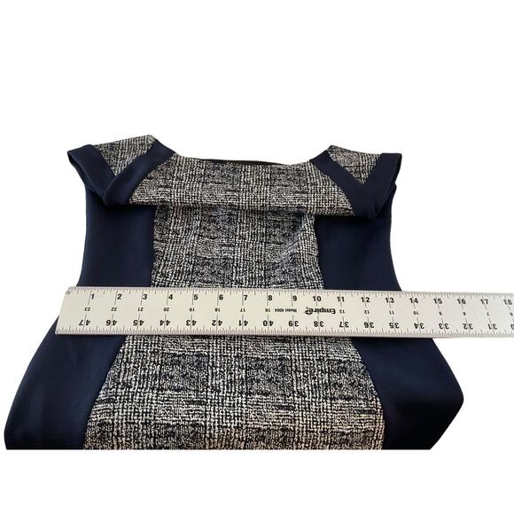 Enfocus Studio Womens Size 4 Navy Trim Black White Tweed Print Sheath Dress - Picture 4 of 12